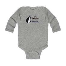 Load image into Gallery viewer, I pee lightning and Poop Thunder_Infant Long Sleeve Bodysuit
